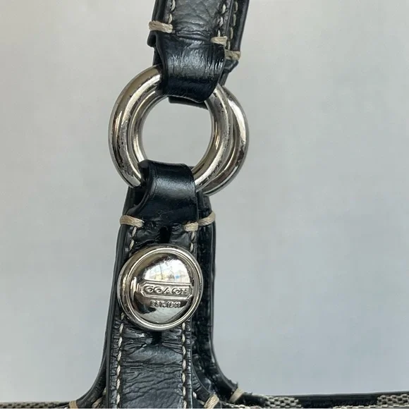 Coach Signature Canvas Leather Medium Tote Shoulder Bag Gray and Black Zip - Picture 4 of 15